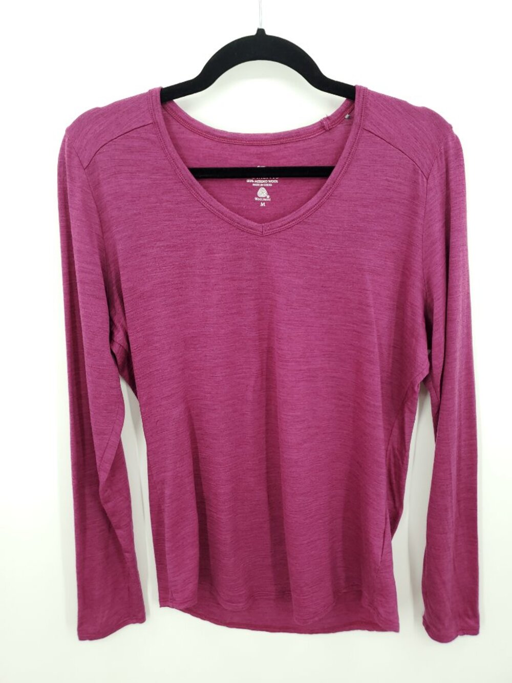 Seg'ments 100% Merino Wool V-Neck Long Sleeve Base Layer Top M Pink/Purple